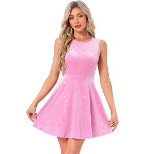 INSPIRE CHIC Women's Shiny Stars Print Sleeveless Swing Mini Velvet Dress - 1 of 4