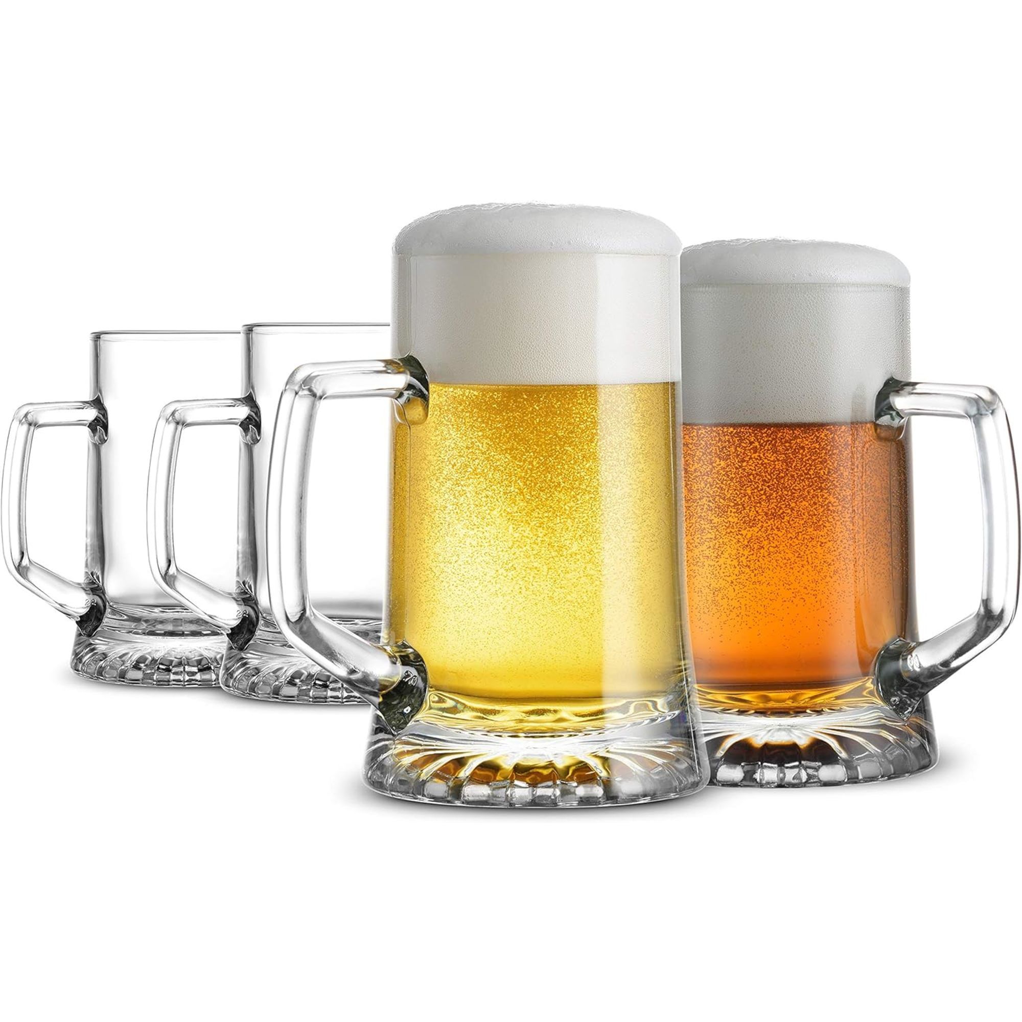Bormioli Rocco Stern Beers Mug Set of 4 - 17 Oz. Drinking Glasses & Mugs for Home Bar & Beverage Service - Durable Clear Glass - Dishwasher Safe