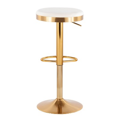 Set of 2 Gold Steel and Cream Velvet Adjustable Swivel Bar Stools