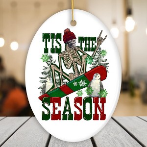 Tis the Season Snowboarding Theme Christmas Ornament, Winter Athlete Funny Skeleton| OrnamentallyYou - 1 of 4