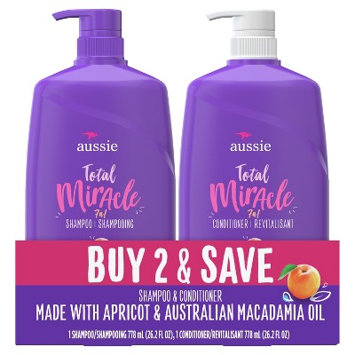 Aussie Total Miracle with Apricot & Macadamia Oil, Paraben Free Shampoo and Conditioner Twin Pack