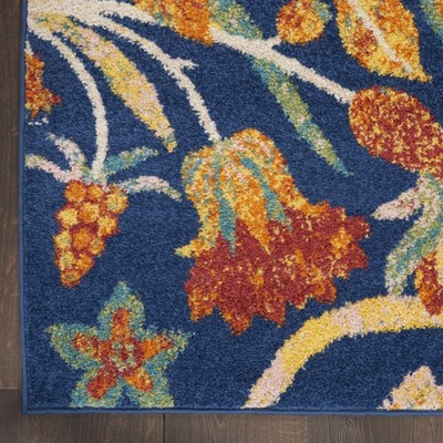 Verdant Jungle Vibe Navy Multicolor Floral 9' x 12' Area Rug