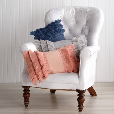 Blush Fringe Lumbar Pillow with Down Alternative Fill