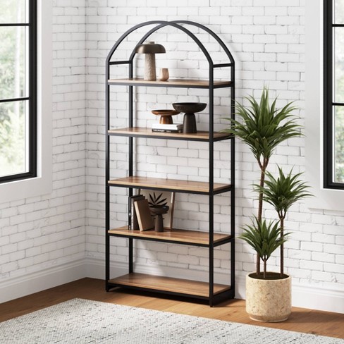 72 Haven Wood And Metal 5 Shelf Arch Bookshelf Reclaimed Oak matte Black Nathan James Target