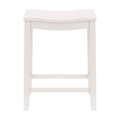 Coastal Charm White Wood Backless Saddle Counter Stool