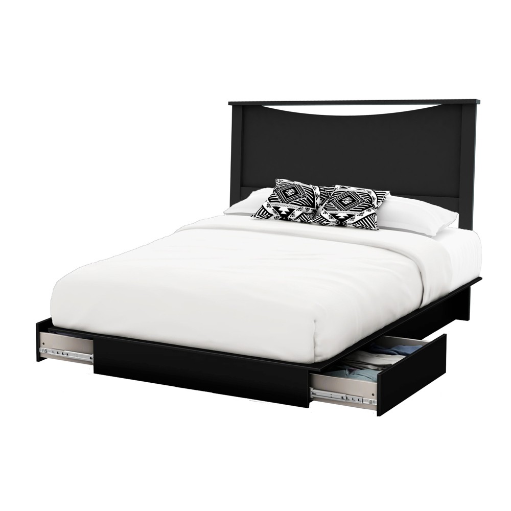 Photos - Bed Frame Queen Step One Bed and Headboard Set Pure Black - South Shore