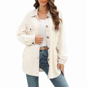Coolmee Womens Fall Fashion Fleece Shacket Button Down Shirts Oversized Long Sleeve Casual Cardigan Jacket Clothes - 1 of 4