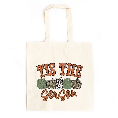 City Creek Prints Tis The Season Leopard Pumpkins Canvas Tote Bag - 15x16 - Natural
