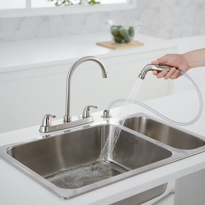 Brushed Nickel Double Handle Kitchen Faucet with Side Sprayer