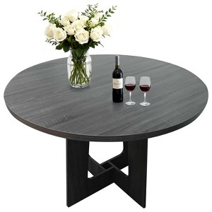 Round Dining Table for 4, 43" Wood Kitchen Table with Cross Base, Modern Dinner Table, Breakfast Table for Dining Room Living Room, No Chair - 1 of 4