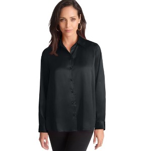 Jessica London Women's Plus Size Satin Boyfriend Shirt - 1 of 4