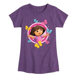 Girls' - Dora the Explorer - Butterflies Fitted Short Sleeve Graphic T-Shirt - 1 of 3