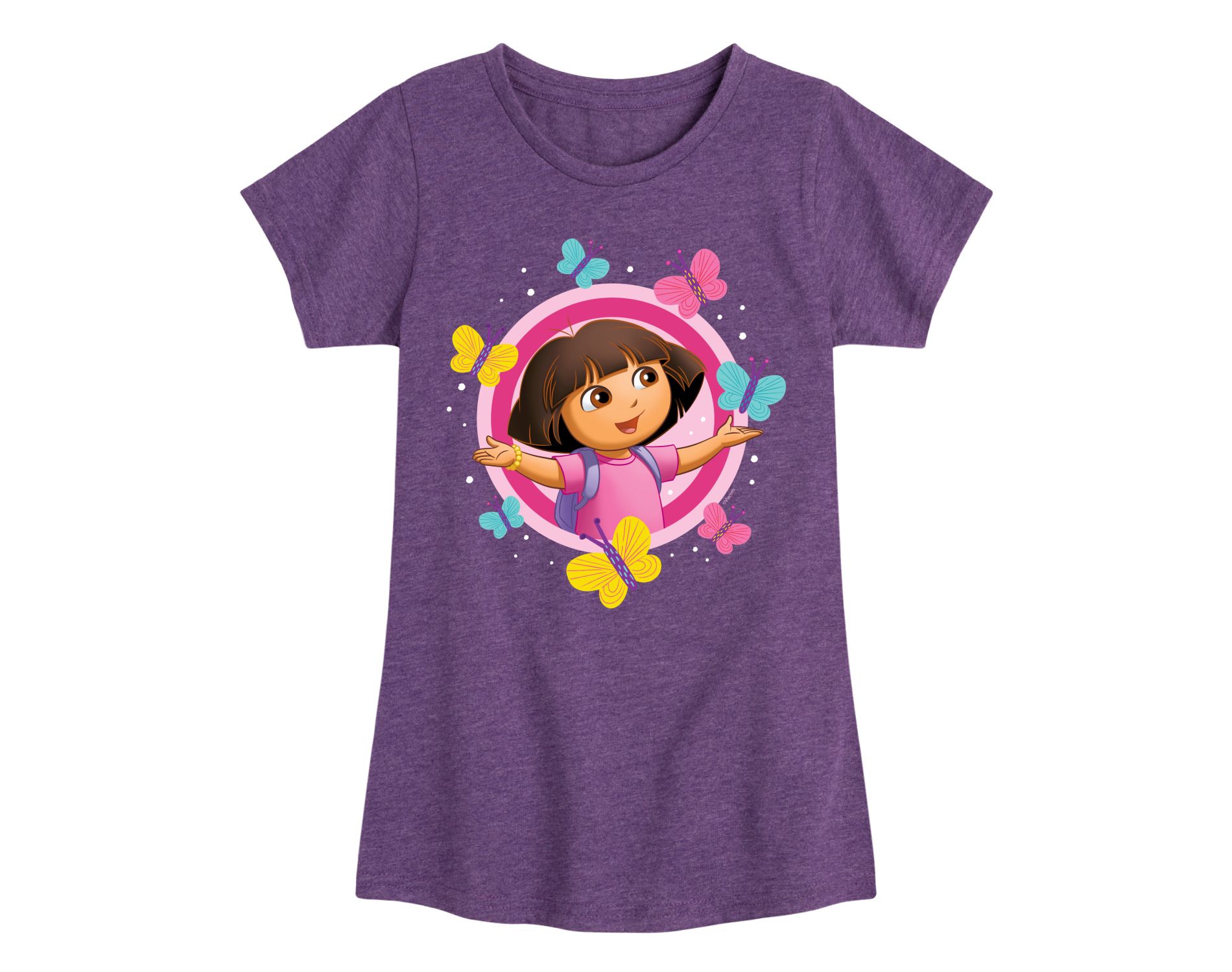 Girls' Dora the Explorer Butterflies Fitted Short Sleeve Graphic T-Shirt - Heather Purple - 3T