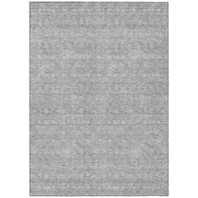 Gray Silver And Ivory Floral Washable Indoor Outdoor Area Rug