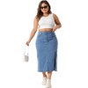 Agnes Orinda Women's Plus Size High Waist Side Slit Button with Pockets Midi Denim Jean Skirts - 3 of 4