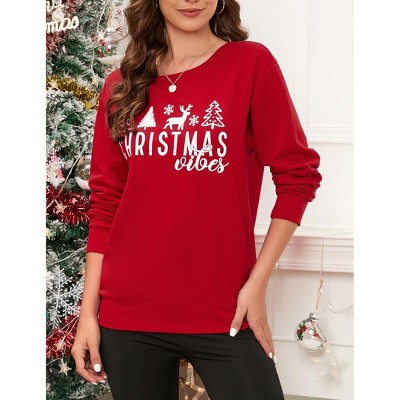 Merry Christmas Sweatshirt for Women Long Sleeve Crewneck Xmas Plaid Tree Graphic Funny Holiday Blouse Tops