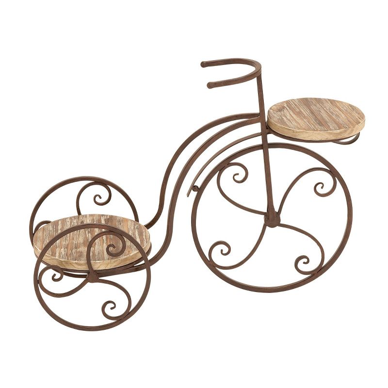 Metal and Wood Novelty Bicycle Plant Stand with Wooden Platforms Brown - Olivia & May, 1 of 5