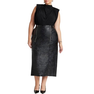 ELOQUII Women's Plus Size Faux Patent Leather Skirt With Zipper Detail