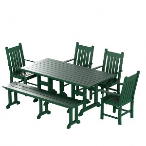WestinTrends 6 Piece Outdoor Patio Dining Set Outdoor Table and Bench Armchair Set - 1 of 2