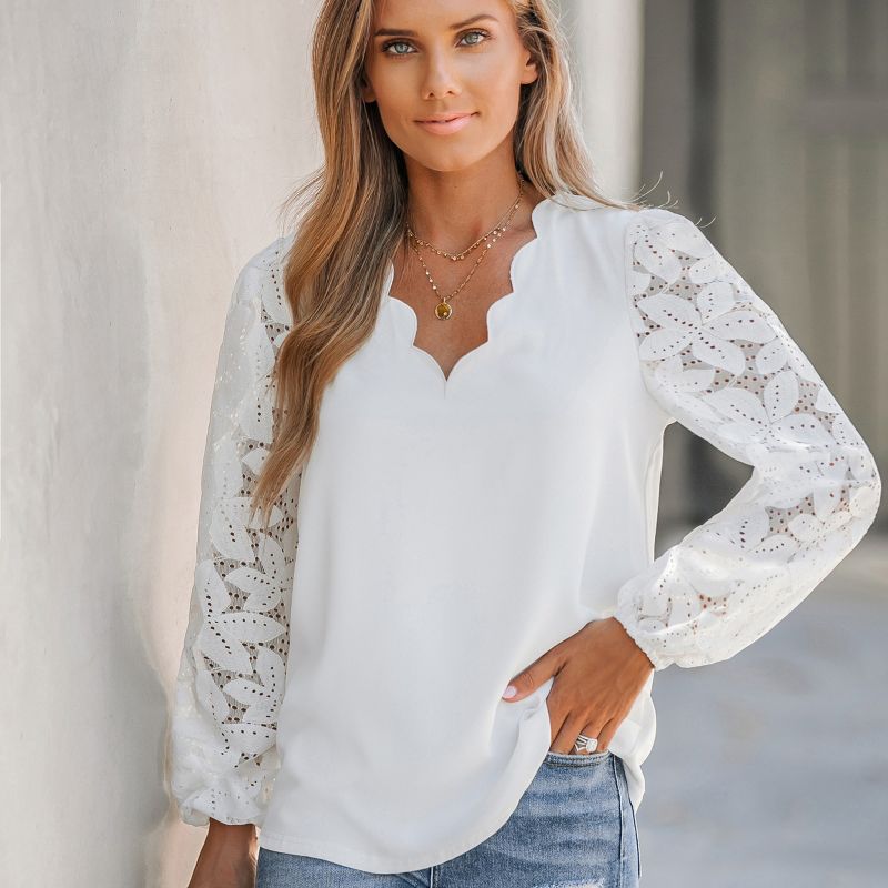 Women's Floral Lace Scalloped V Neck Top - Cupshe, 5 of 10