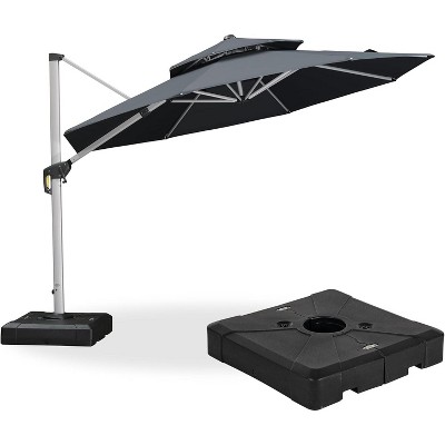 PURPLE LEAF 10/11/12/13ft Outdoor Patio Cantilever Umbrella with Base Offset Umbrella 360 Degree Rotation Round Umbrella for Deck Pool Garden