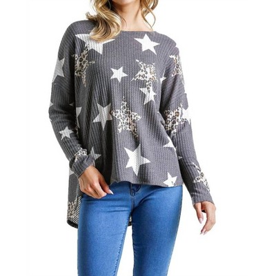 Women's Star & Leopard Waffle Knit Top - umgee