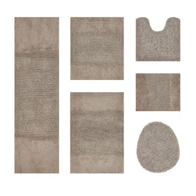 Granada 6 Piece Bath Rug Set 100% Premium Cotton Tufted Non-Slip Backing Bathmats for Bathroom, Super Soft Absorbent, Machine Washable