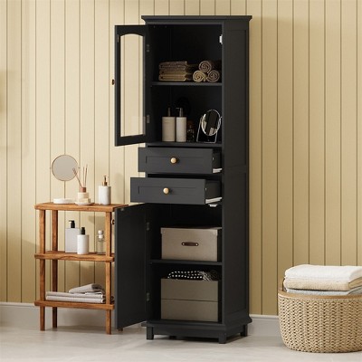 63" Tall Bathroom Storage Cabinet, Wood Floor Storage Cabinet With Adjustable Shelves, Freestanding Cupboard for Living Room Bathroom Entryway
