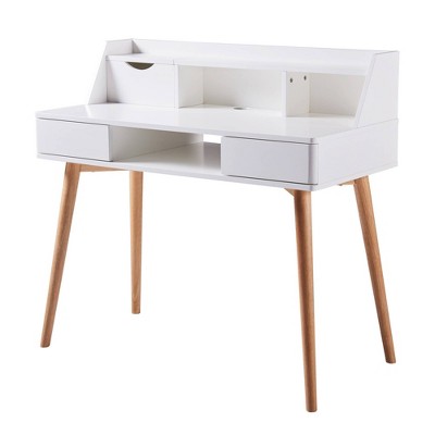 Creativo Stylish Desk with Solid Wood Leg White/Natural - Teamson Home