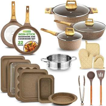 Nutrichef 22-Piece Non-Stick Cookware and Bakeware Set - Maroon Marble