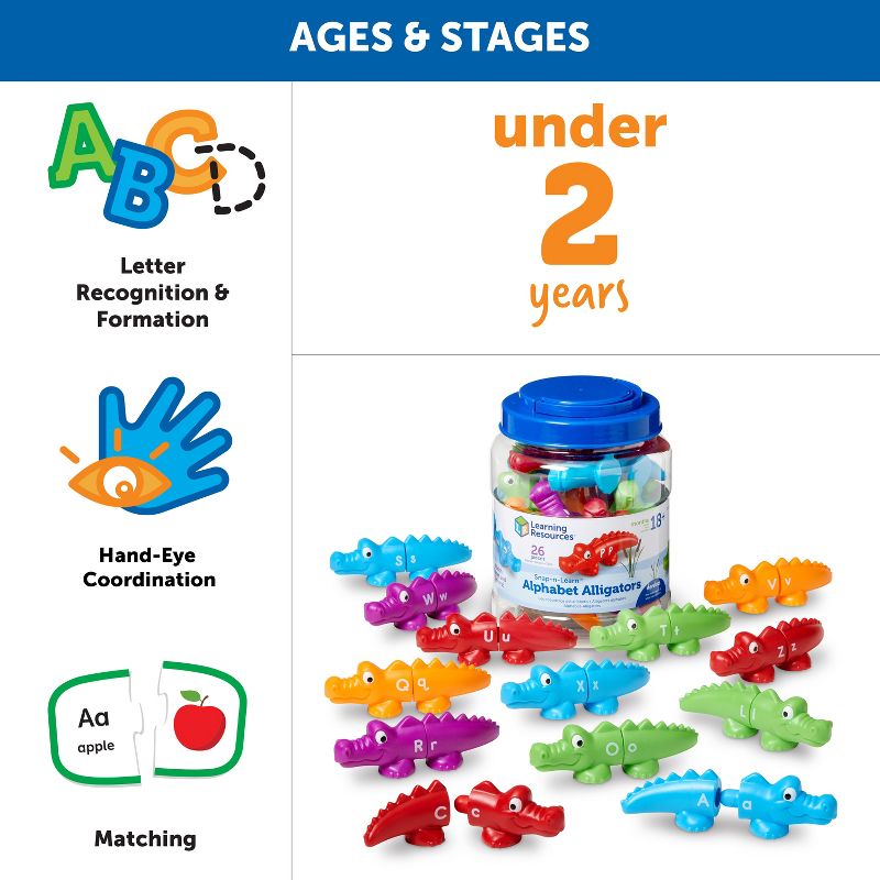 Learning Resources Snap N Learn Alphabet Alligators, 26 Double-Sided Pieces, Ages 18 mos+, 5 of 7