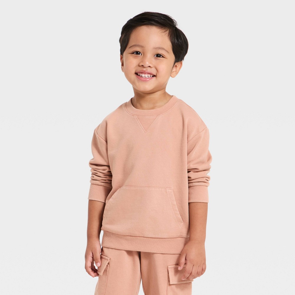 Toddler Boys' French Terry Crewneck Sweater - Cat & Jack™ Brown 5T