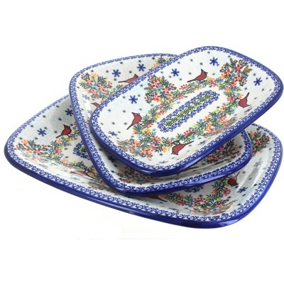 Blue Rose Polish Pottery 6200 Vena 3 Piece Rectangular Serving Set