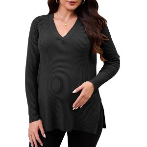 INSPIRE CHIC Women's Maternity Nursing Sweater Fall Winter Side Zip for Breastfeeding Stretchy Knit Top - 1 of 4