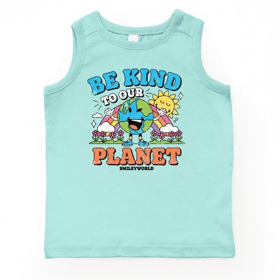 The Juniper Shop SmileyWorld Be Kind To Our Planet Rainbow Youth Tank Top - S - Seafoam
