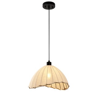 DORESshop 1-Light BOHO Black and White Umbrella Rattan Pendant Light, Hanging Lamp for Dining Rooms, Bedrooms or Cafes (2-Pack) - 1 of 4