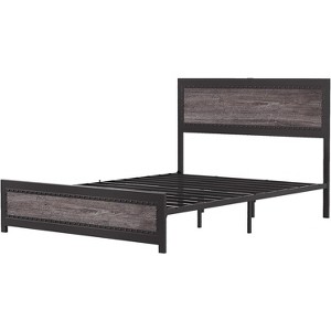 homfan Bed Frame, Industrial Design Platform Bed Frame with Headboard and Metal Slated Frame, No Spring Box Need, Easy Assembly - 1 of 4