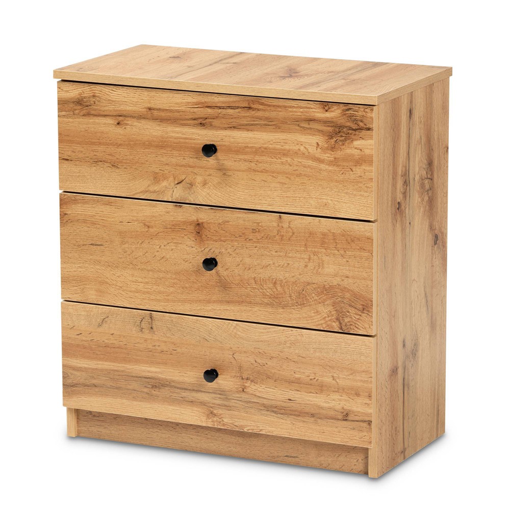 Photos - Dresser / Chests of Drawers Decon Wood 3 Drawer Storage Chest Oak Brown - Baxton Studio