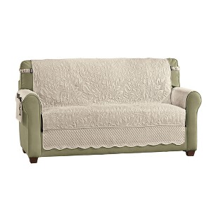 Collections Etc Quilted Textured Leaf Pattern Scalloped Edge Furniture Cover with Side Pockets - 1 of 4