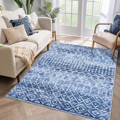 Washable Area Rugs Rug for Living Room Bedroom Farmhouse, Geometric Neutral Rug Low Pile Non-Slip Soft Stain-Resistant Carpet