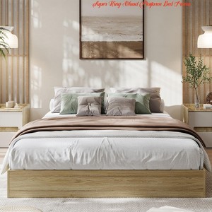 Wood Platform Bed Frame King/QUEEN/Full/ Twin-XL /Twin Size, Floor-Standing Bed Frame with Wooden Slat, Easy Assembly Natural - 1 of 4