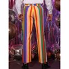 Lars Amadeus Men's Regular Fit Flat Front Color Block Rainbow Striped Trousers - 3 of 4