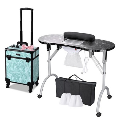 Byootique Manicure Table Nail Desk & Rolling Makeup Train Case Kit