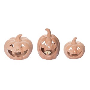 Transpac T/C Pumpkin Candle Holder Set of 3 for Halloween Decorative Candle Holders Perfect for Fall Decor - 1 of 4