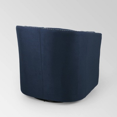 Handcrafted Blue and Black Swivel Barrel Chair