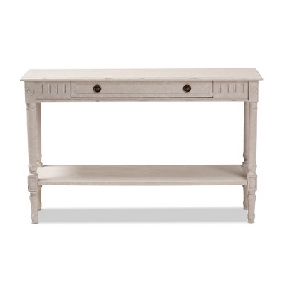 Ariella Country Cottage Whitewashed Console Table with Drawer