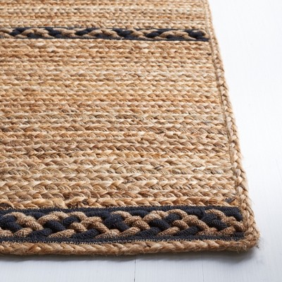 Artisanal Black Stripe Hand-Woven Jute 6' Square Rug