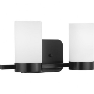 Progress Lighting Elevate Collection 2-Light Bath in Matte Black, Glass Shade, Damp Rated, Mid-Century Modern Design - 1 of 4