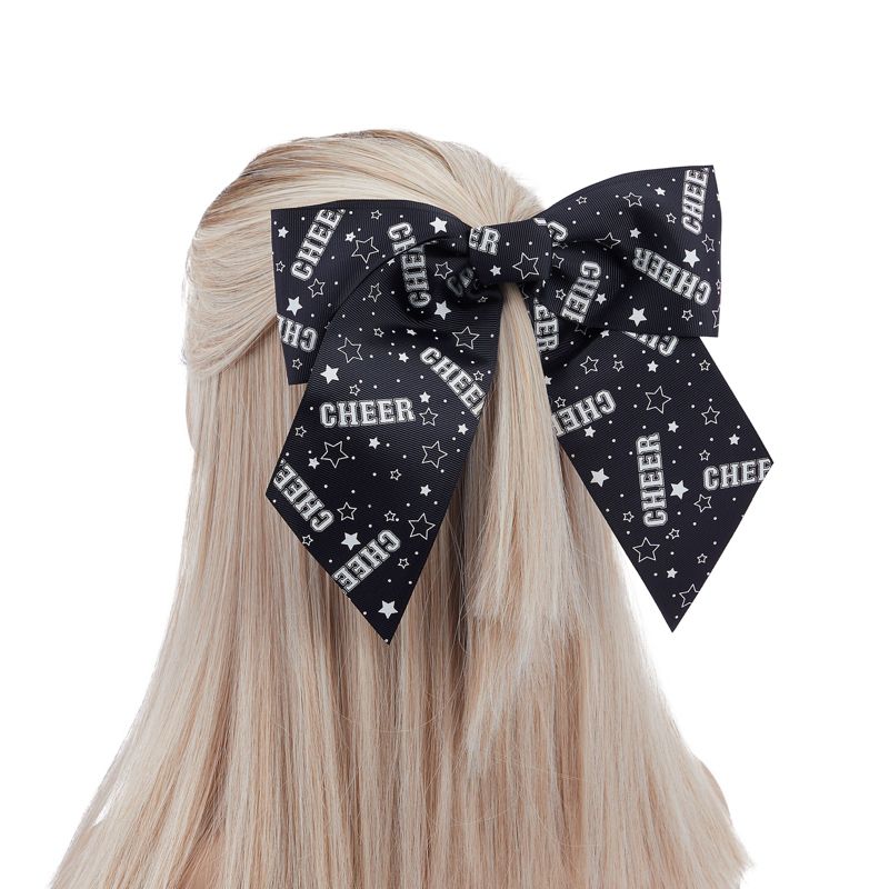 Okuna Outpost 20 Pack 8 Inch Cheer Bows for Cheerleaders, Elastic Ponytail Holders for Women and Girls, Bulk Polyester Hair Ribbons, 2 Designs, Black, 3 of 9