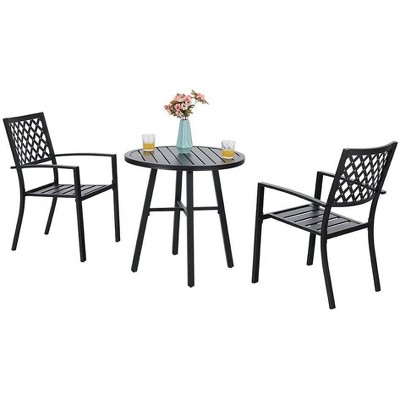 3pc Patio Metal Bistro Set - Black - Captiva Designs